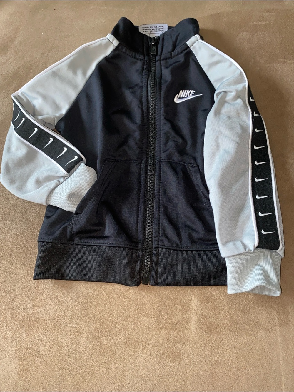 Nike Black and Light Gray Kids Track Jacket with Swoosh Trim 18 Months